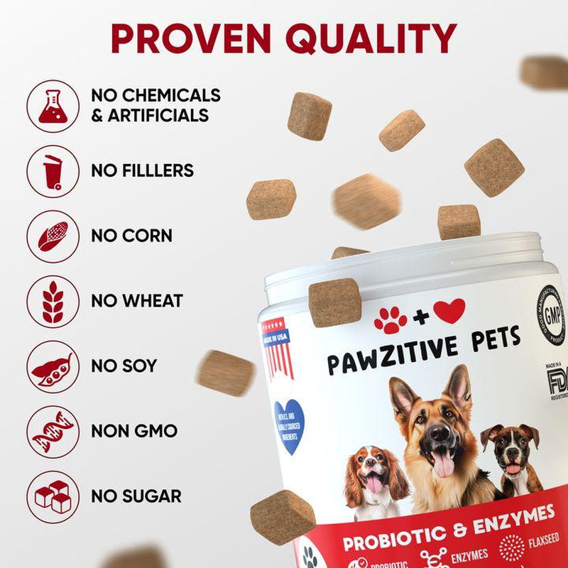 Pawzitive Pets Probiotic Chews for Dogs – Digestive & Immune Support with Natural Enzymes for Gut Health and Itchy Skin Relief