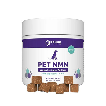 RENUE PET NMN Longevity Chews – 60 Liposomal Soft Chews for Canine Longevity, Metabolic Health & Weight Management 