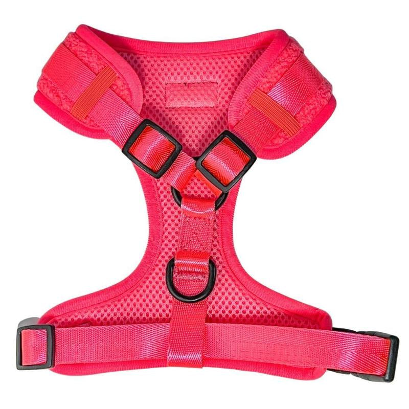 Adjustable Teddy Fabric Dog Harness - Fluorescent Pink