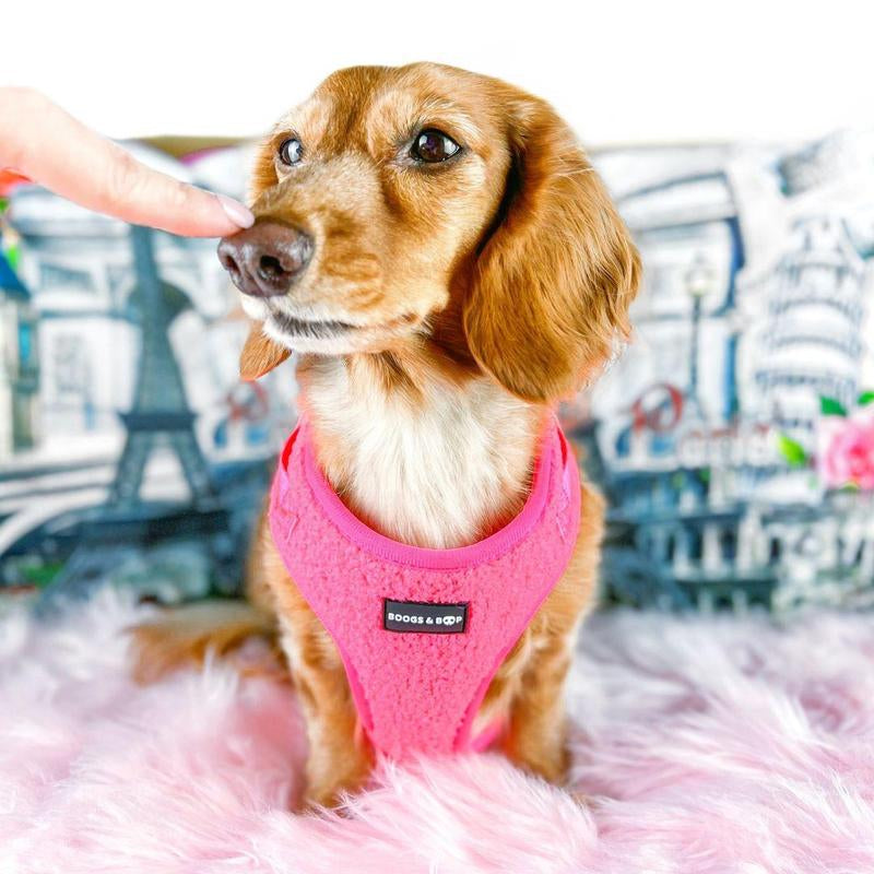 Adjustable Teddy Fabric Dog Harness - Fluorescent Pink